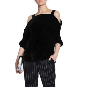 Tibi Black Velvet Cold Shoulder Blouse
